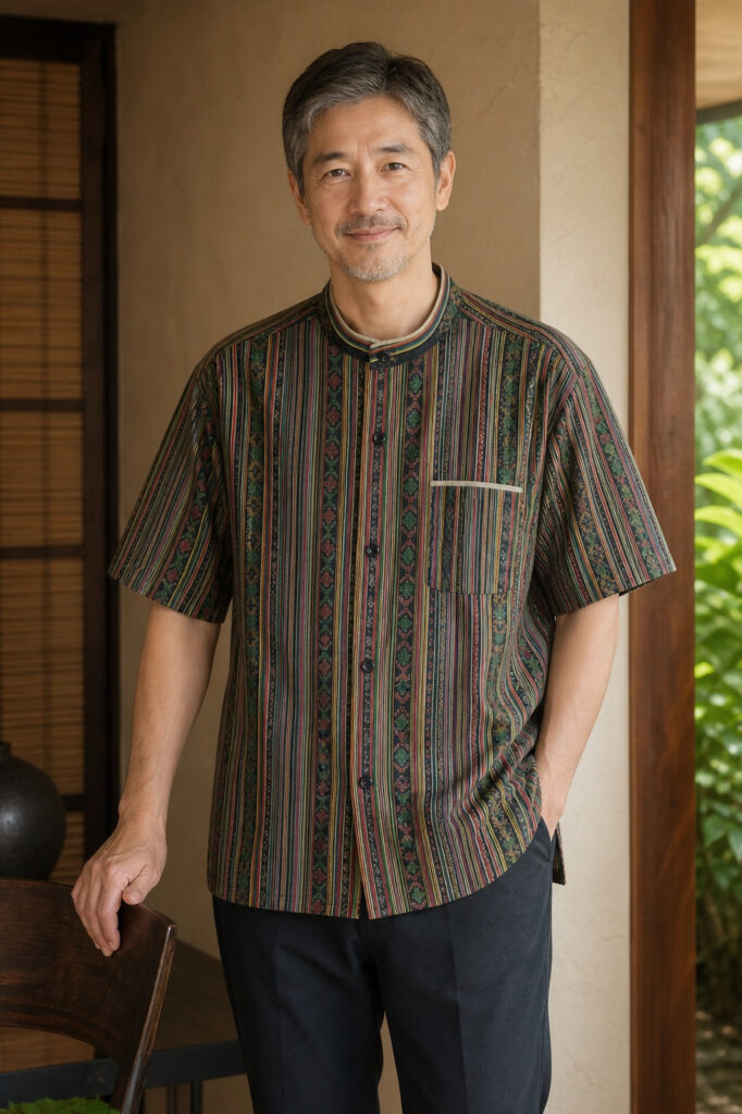 色大島　男性用カジュアルシャツ
