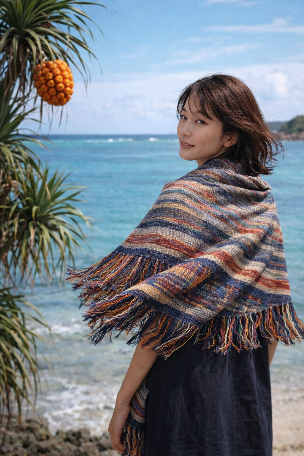 6本の糸が生む島色の深みー本場大島紬「みな織」ストール＝